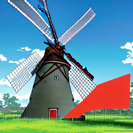 Image similar to gundam as dutch windmill in anime, gundam is windmill shaped, dutch windmill gundam