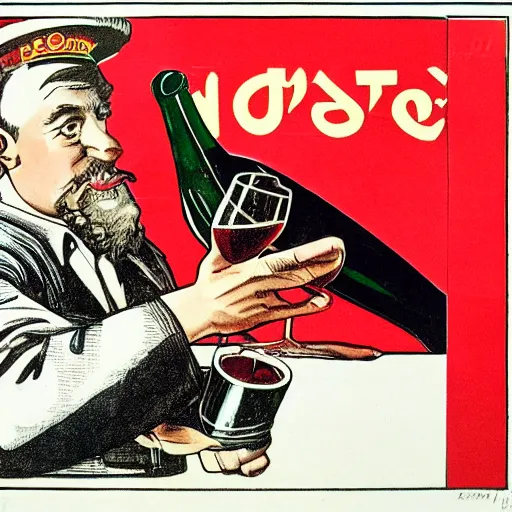 Image similar to communist man drinking champagne, soviet propaganda style