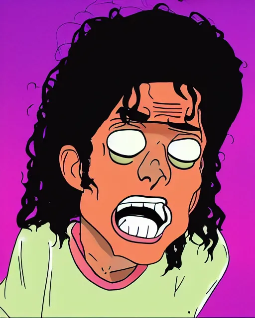 Image similar to portrait of michael jackson in the style of justin roiland. cinematic lighting. style of rick & morty. photographic, photography. by justin roiland