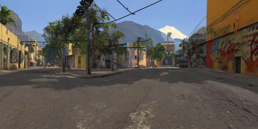 Image similar to zona 1 in guatemala city if it was a game like grand theft auto v first person view, with realistic visuals and award winning gameplay, graffitis