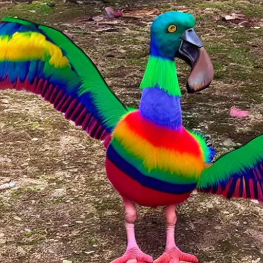 Image similar to a photo of a dodo with raimbow feathers