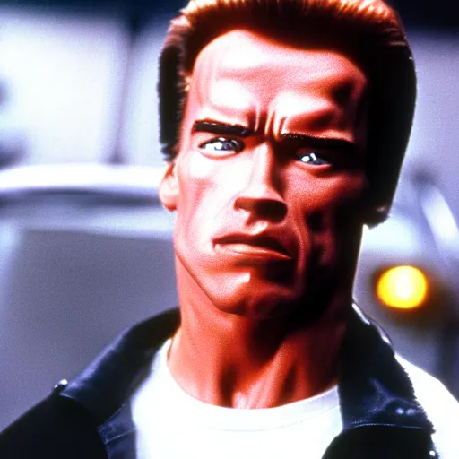 Prompt: Arnold Schwarzenegger as the Terminator, Anime Adaptation of the Police Station Scene