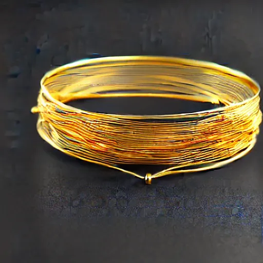 Image similar to archaic Primitive Gold Bangle, 14K Gold Wire, Single Center sinister tungsten rock , Shungite Bangle, Mineral and Gold Jewelry, Product Photography