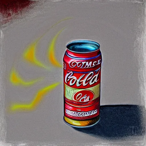 Prompt: a flaming can of cola, chalk art