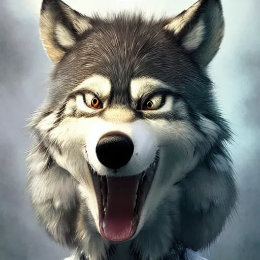 Image similar to photo realistic image of sora from kingdom hearts as an anthropomorphic wolf, stunning 3 d render inspired art by istvan sandorfi and greg rutkowski, perfect facial symmetry, realistic, highly detailed attributes and atmosphere, dim volumetric cinematic lighting,