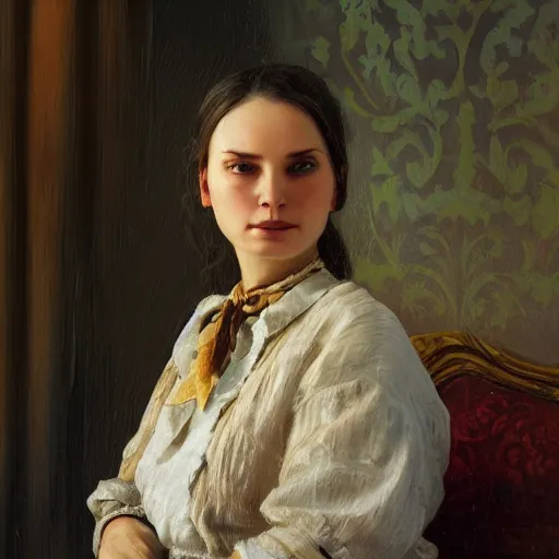 Prompt: portrait of a russian woman ( 3 5 ) from chabarovsk, russia in 2 0 2 1, an oil painting by ross tran and thomas kincade