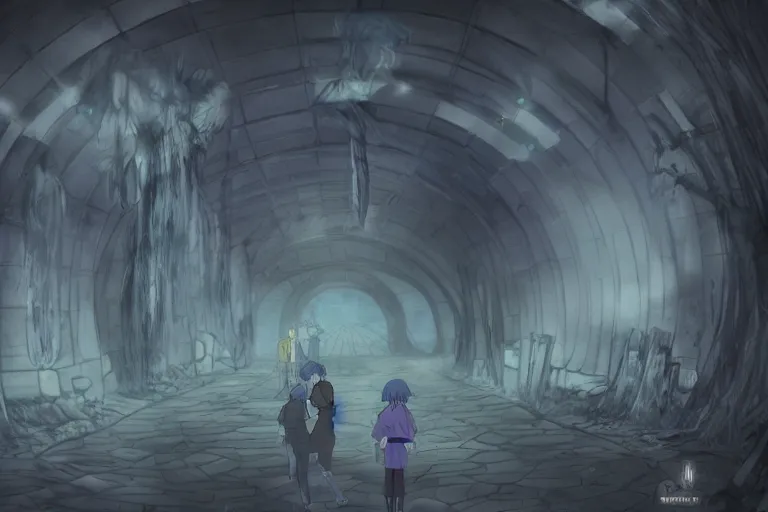 Image similar to A portal to hell, anime styled, dark, foggy