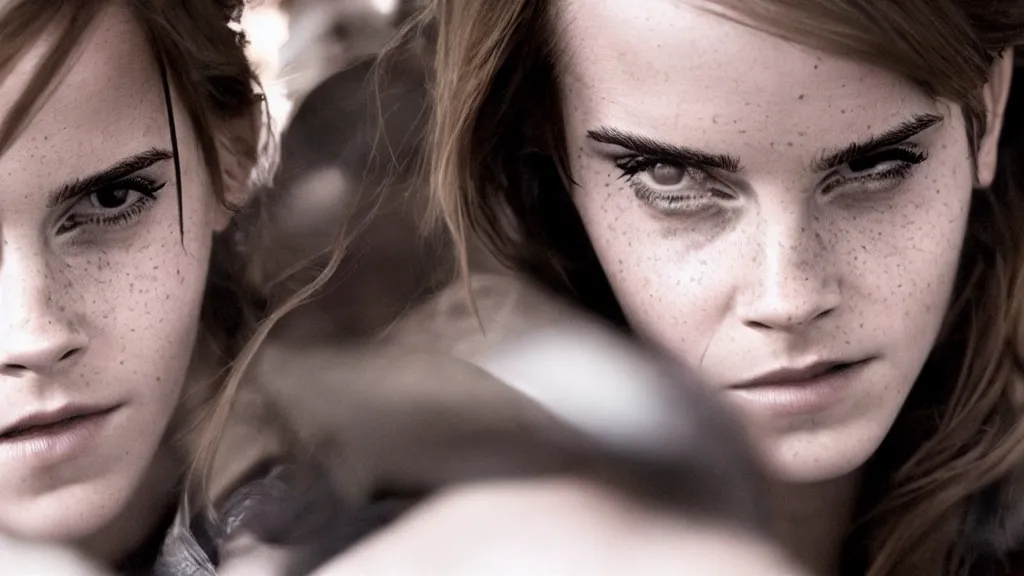 Prompt: A badass photo from a Films about emma watson Revolution, hyper detailed, 50mm, award winning photography, perfect faces.