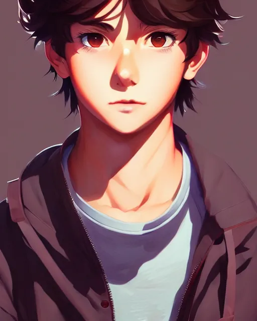 Image similar to teen boy with short messy brown hair, hacker kid, portrait shinkai makoto studio ghibli studio key hideaki anno sakimichan stanley artgerm lau rossdraws james jean marc simonetti elegant highly detailed digital painting artstation pixiv