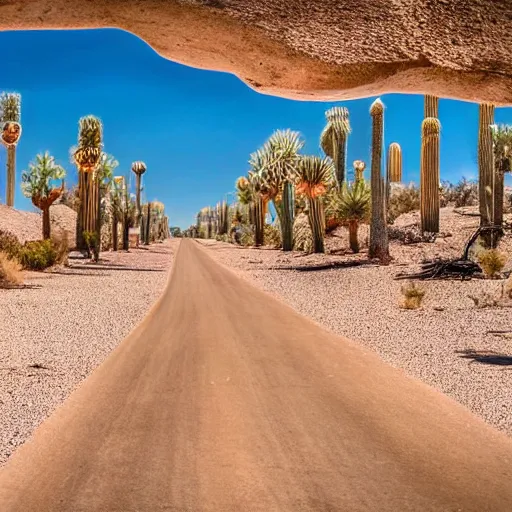 Prompt: walking into the future down a street in the desert