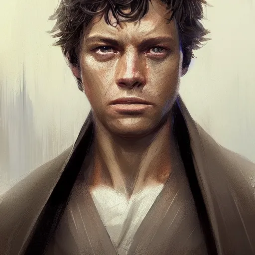 Prompt: portrait of a man by greg rutkowski, dan skywalker from star wars expanded universe, wearing jedi robes, he is about 2 0 years old, highly detailed portrait, digital painting, artstation, concept art, smooth, sharp foccus ilustration, artstation hq