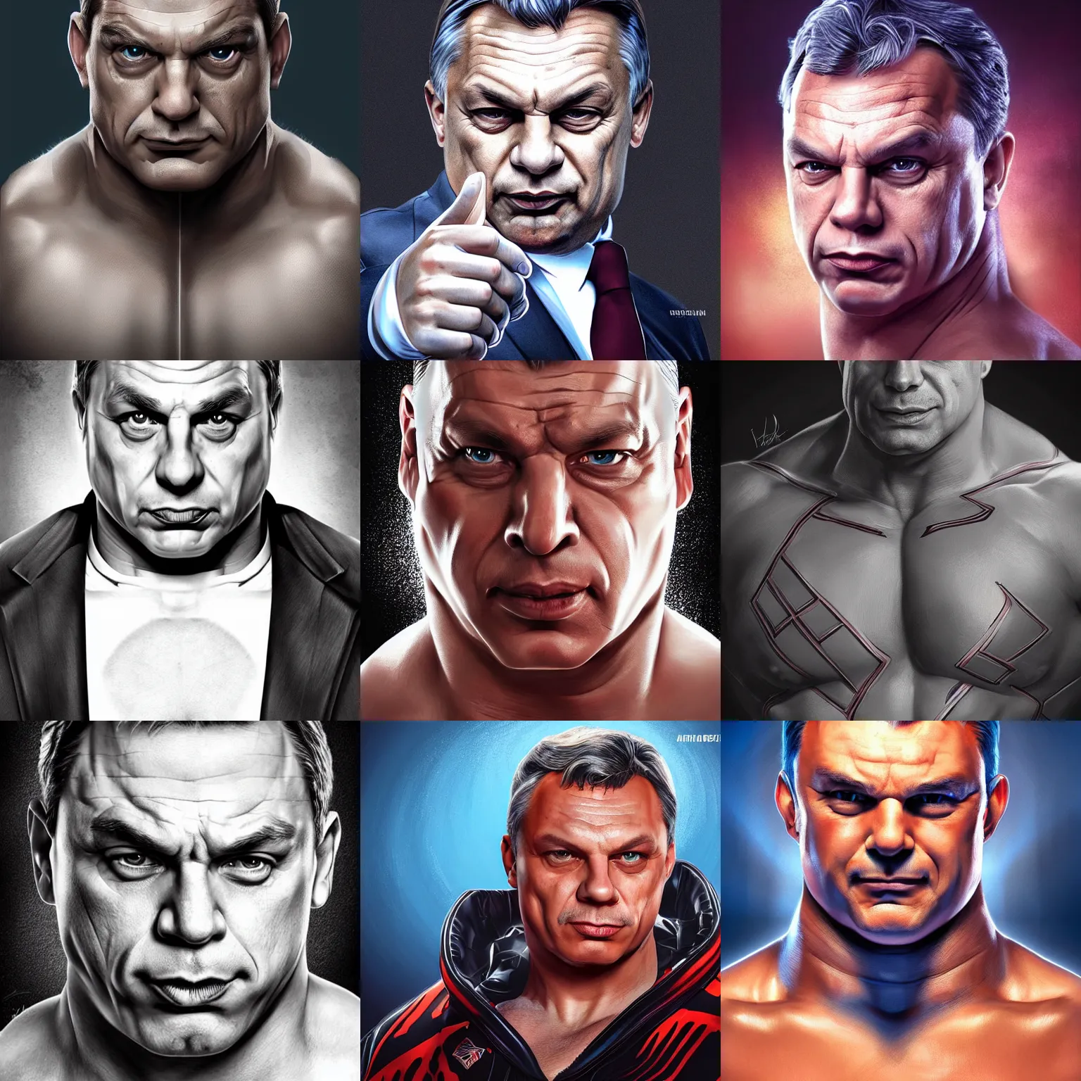 Prompt: portrait of hungarian prime minister viktor orban as a wwe wrestler, highly detailed illustration, digital art, cover art by artgerm, award winning, artstation, 4 k