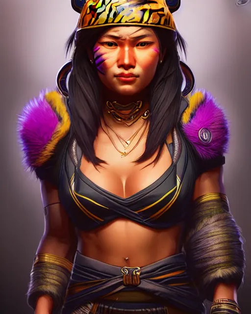 Image similar to The Tiger Queen as an Apex Legends character digital illustration portrait design by, Mark Brooks detailed, soft lighting