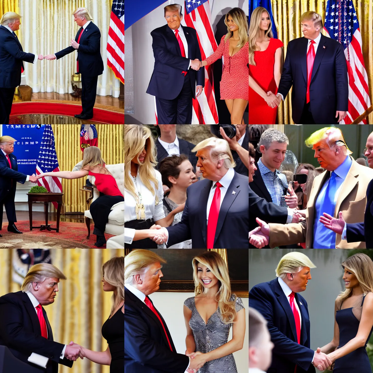 Prompt: trump shaking hands with an attractive woman