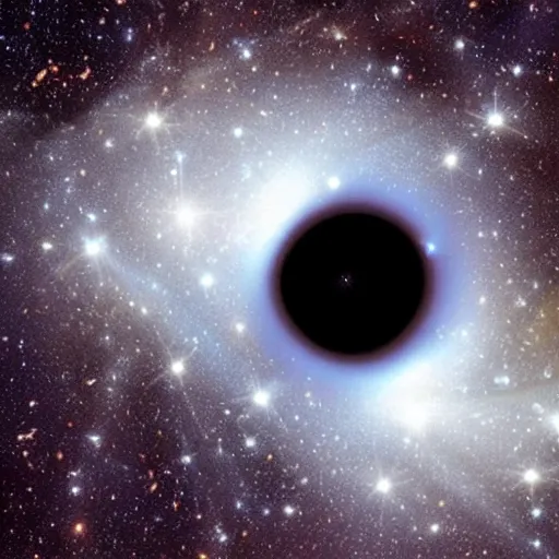 Image similar to an image of a stellar black hole in a galactic setting full of stars in deep space taken by an ultra powerful telescope photorealistic universe