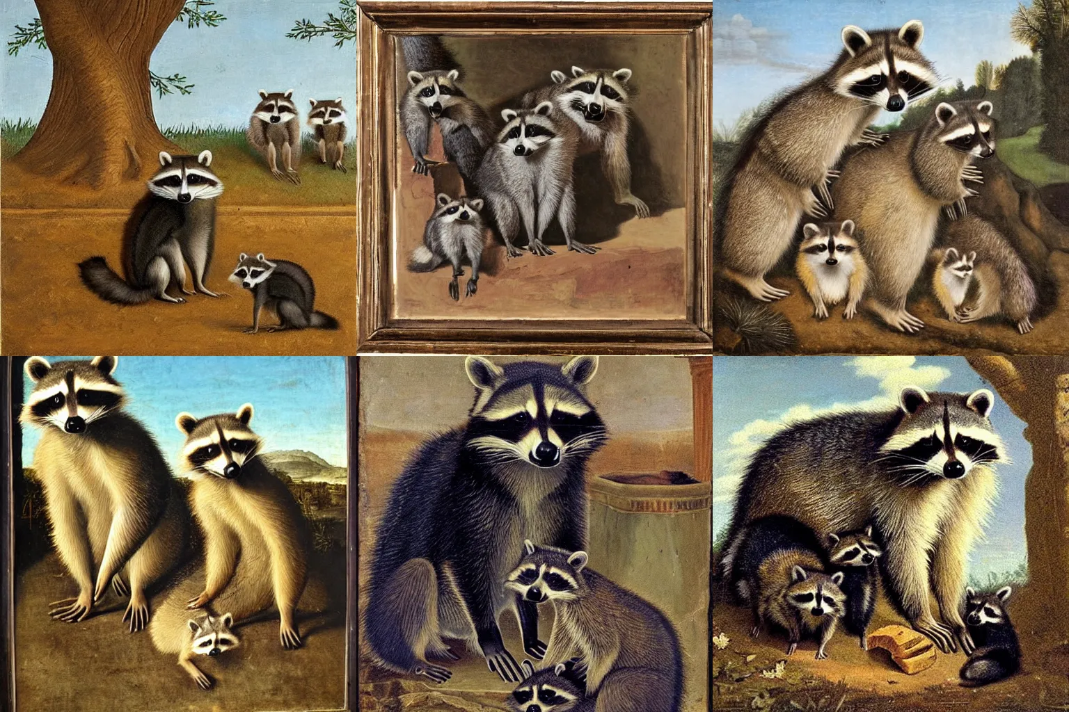 Prompt: a portrait of a raccoon family, Italian Renaissance