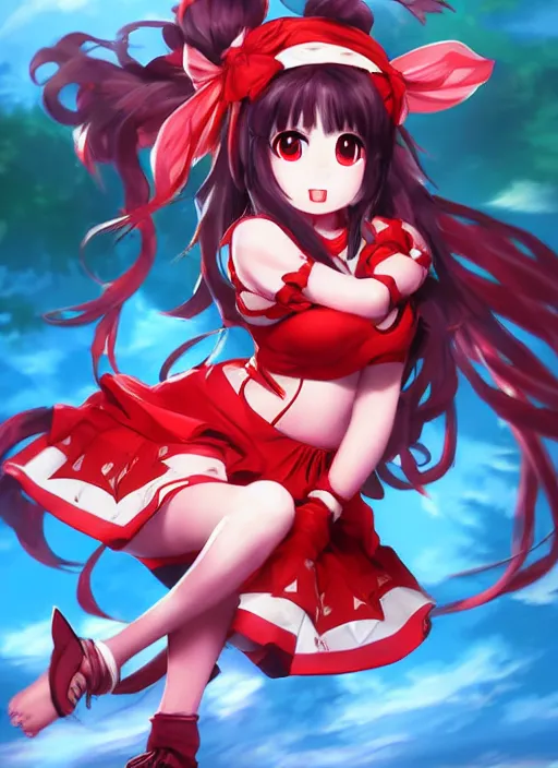 Image similar to reimu hakurei, league of legends character select art, digital art