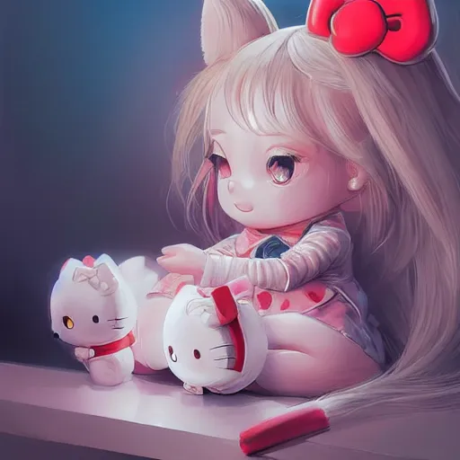 Image similar to Hello Kitty by Stanley Artgerm Lau, WLOP, Rossdraws, James Jean, Andrei Riabovitchev, Marc Simonetti, Yoshitaka Amano, ArtStation, CGSociety,