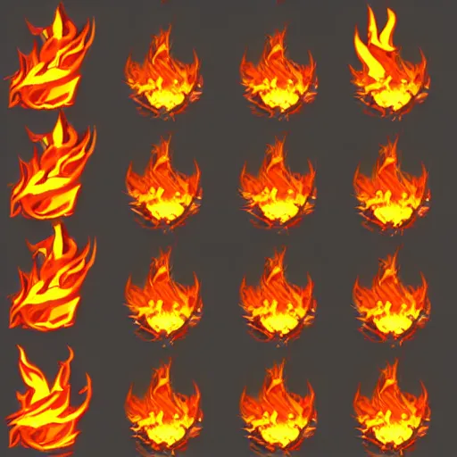 Prompt: Sprite sheet animation of fire