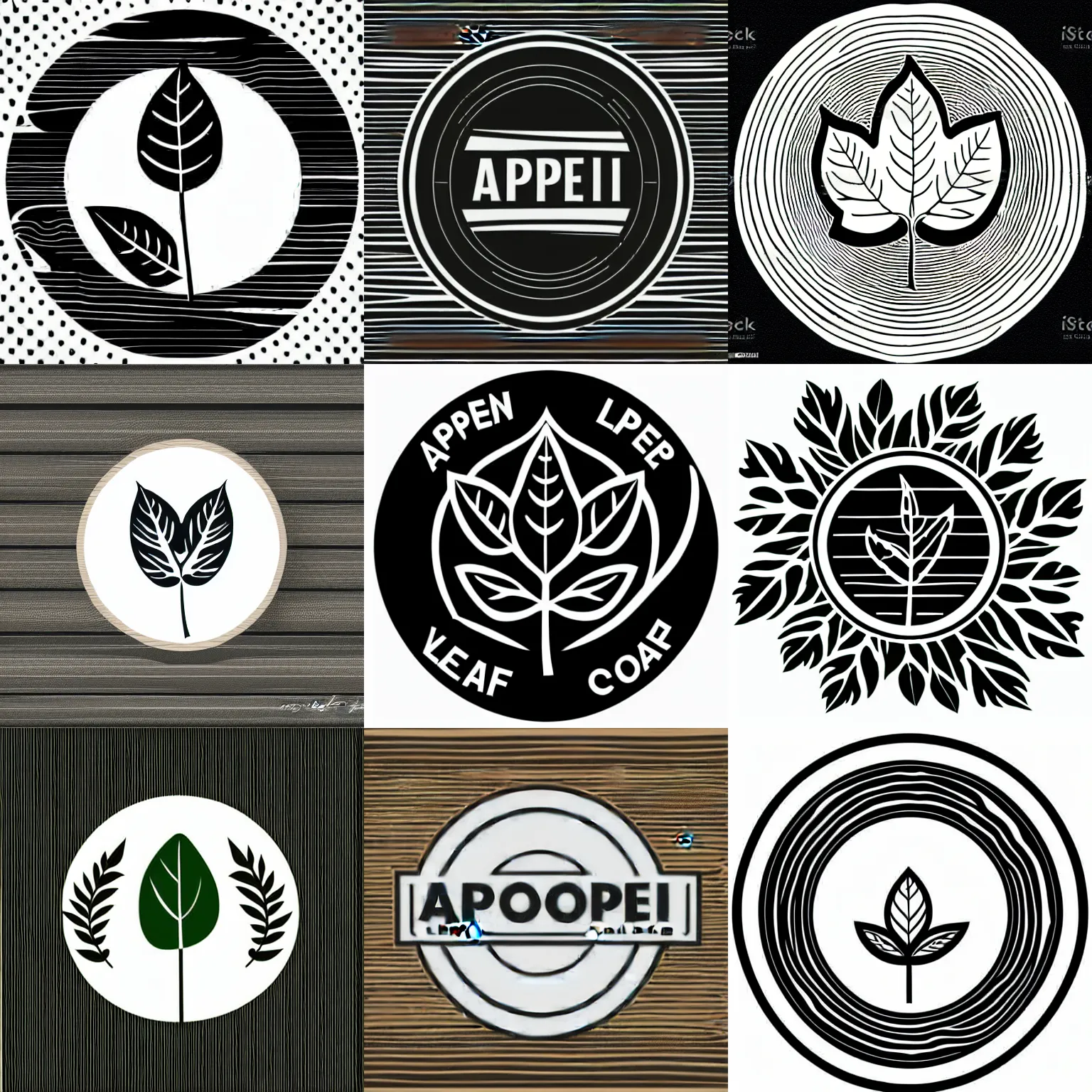 Prompt: aspen leaf, woodcut, corporate logo, white background, vector art, clean linework, circular border