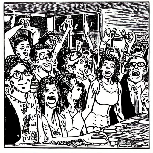 Image similar to robert crumb comic about pembroke pines flanagan high school students partying accurate eyes high detail