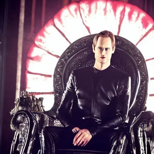 Image similar to eric northman sitting on his throne in a busy night club