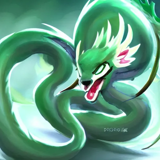 Image similar to concept art of a cute Jade dragon, trending on pixiv