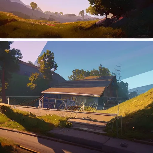 Prompt: primary school up a hill, in gta v, stephen bliss, unreal engine, by greg rutkowski, loish, rhads, makoto shinkai and lois van baarle, ilya kuvshinov, rossdraws, global illumination, radiant light, detailed and intricate environment