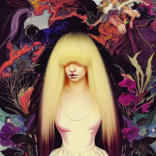 Prompt: portrait of crazy beautiful singer sia kate isobelle furler, ymmetrical, by yoichi hatakenaka, masamune shirow, josan gonzales and dan mumford, ayami kojima, takato yamamoto, barclay shaw, karol bak, yukito kishiro