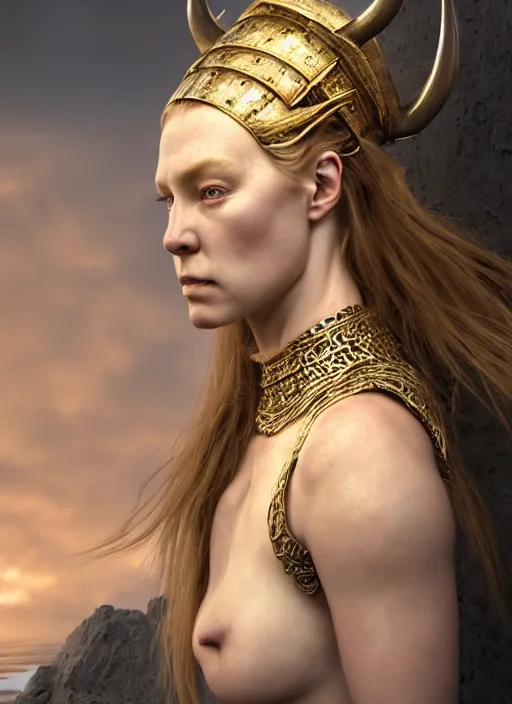 Prompt: hyperrealistic mixed media portrait of a beautiful viking woman, stunning 3d render inspired art by Michael Parkes and Boris Vallejo + perfect facial symmetry + dim volumetric lighting, 8k octane beautifully detailed render, post-processing, extremely hyperdetailed, intricate, epic composition, grim yet sparkling atmosphere, cinematic lighting + masterpiece, trending on artstation