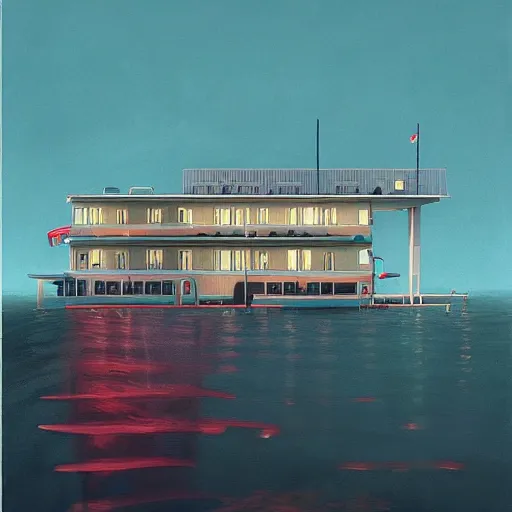 Image similar to yachting club by simon stalenhag