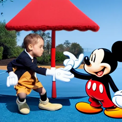 Prompt: mickey mouse attacking people