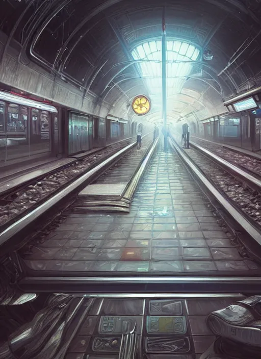 Image similar to perfectly - centered - drawing of empty subway train, intricate, highly detailed, digital painting, artstation, concept art, smooth, sharp focus, illustration, unreal engine 5, 8 k, art by artgerm and greg rutkowski and alphonse mucha