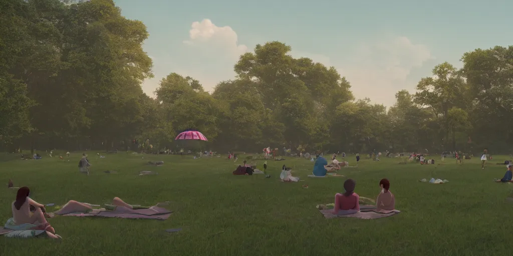 Prompt: a film still of a open air kino in central park new york, wide shot, waist up, wes anderson, studio ghibli, pixar and disney animation, sharp, rendered in unreal engine 5, anime key art by greg rutkowski, bloom, dramatic lighting