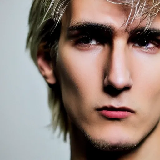 Image similar to a closeup shot of handsome xqc, gigachad, strong jawline, photorealism, 8k