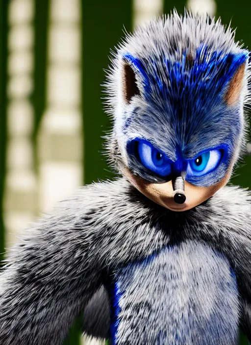 Image similar to hyperrealistic and heavy detailed moncler runway show of sonic the hedgehog, leica sl 2 5 0 mm, vivid color, high quality, high textured, real life