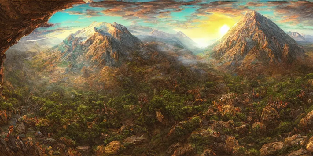 Prompt: streetview equirectangular 360 photo of cinematic shot of mount olympus, colorful, by Andy Thomas, Mario Martinez, Daniel Mirante, Gustave Dore, Artstation, CGsociety, masterpiece