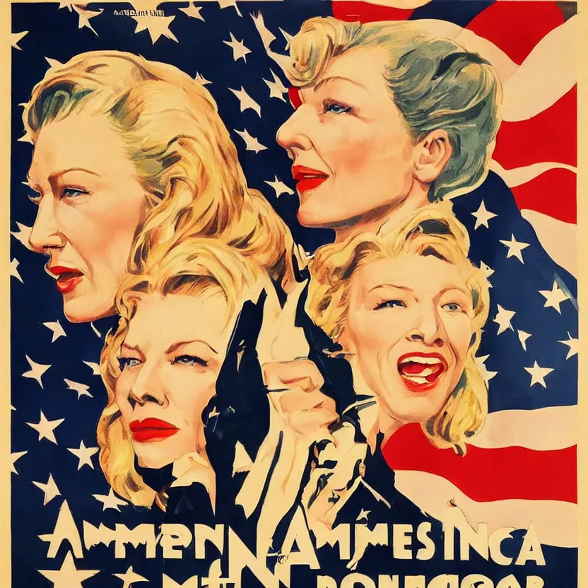 Image similar to american propaganda poster with cate blanchett , Ultra Detailed,