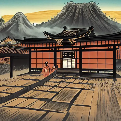 Image similar to Edo Period Japan Town in the American Southwest trending on Artstation