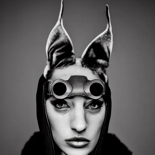 Image similar to fashion photography of model with the head of a doberman, wearing futuristic hip - hop fashion, inside berghain, futuristic fashion, photo 3 5 mm leica, hyperdetail, 8 k, very detailed, black and white