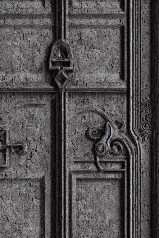 Image similar to cast iron door. mysterious. ominous shapes. photoreal, hyper - detailed. gothic. medieval. octane render