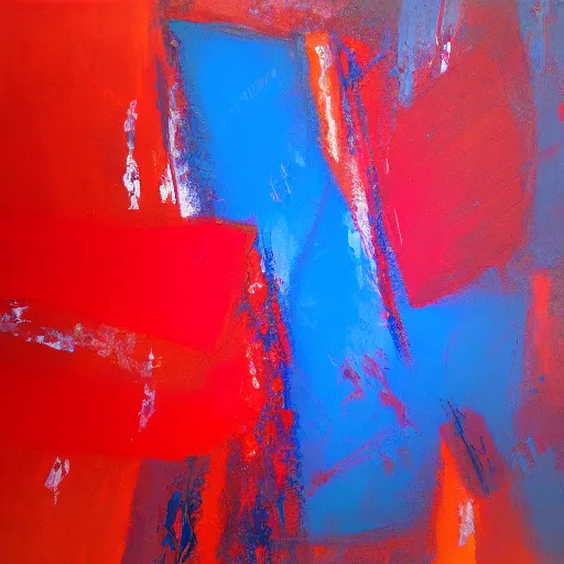 Image similar to acrylic abstract painting on canvas using primary red and blue