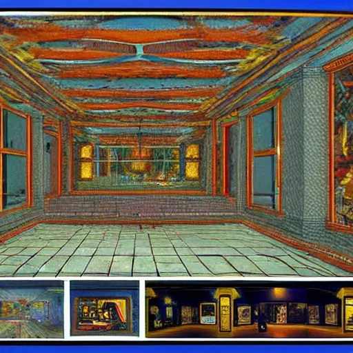 Image similar to the last virtual art museum in a 9 0's video game, made in 1 9 9 0, hyper detailed hd screenshot, in the style of a liminal space