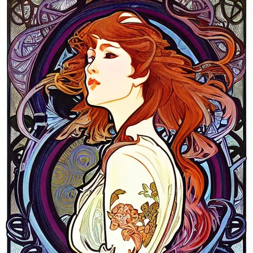 Prompt: a painting in the style of alphonse mucha and in the style of ayami kojima.