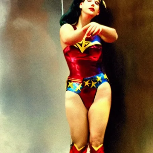 Prompt: Buxom Lady Gaga as Wonder woman, by Salvador Dali.