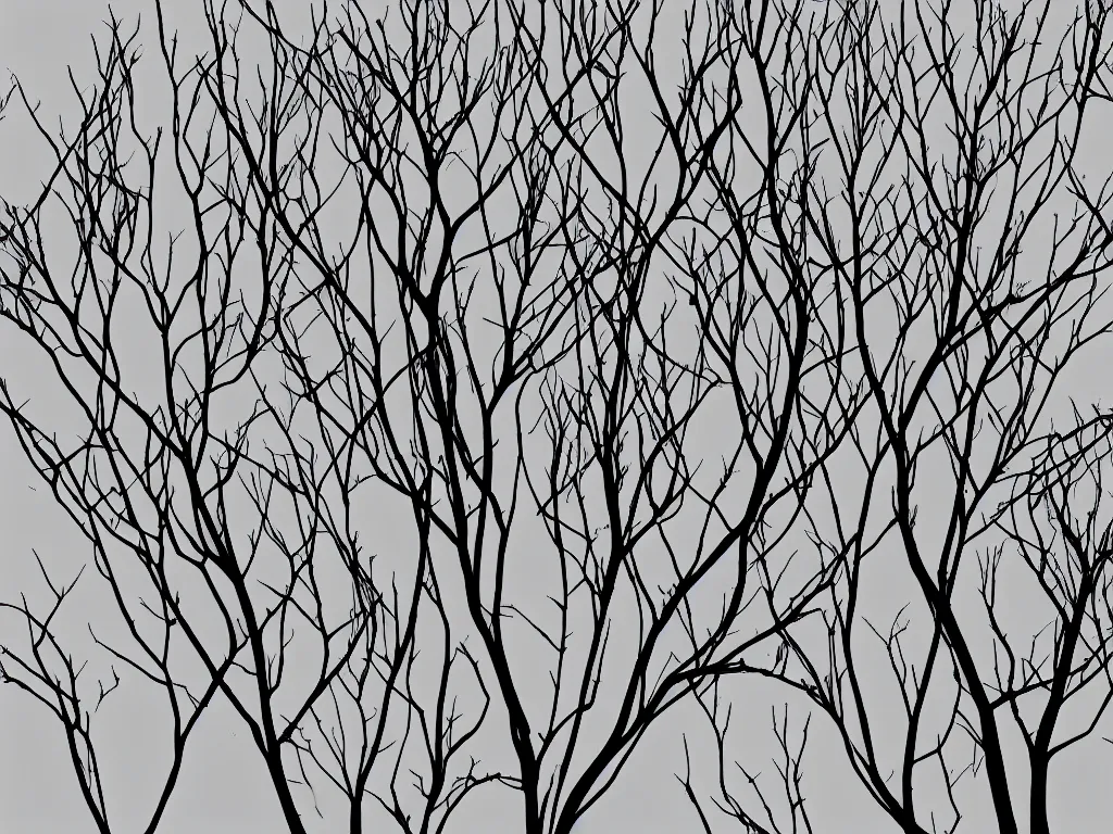 Prompt: minimal silhouette art of tree branches in the shape of machine learning