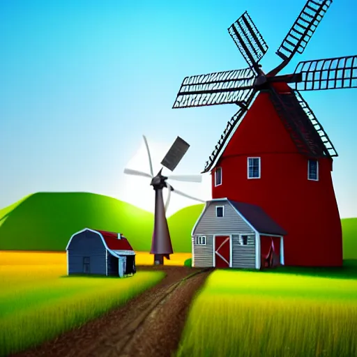 Image similar to farm theme, linux, windmill, broken pipe, 3 d art, digital illustration, perfect lighting