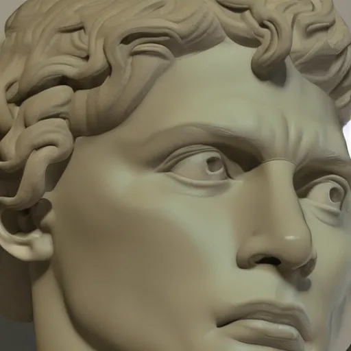 Prompt: a 3 d render of the head of david statue by michelangelo with a neon ring around the head