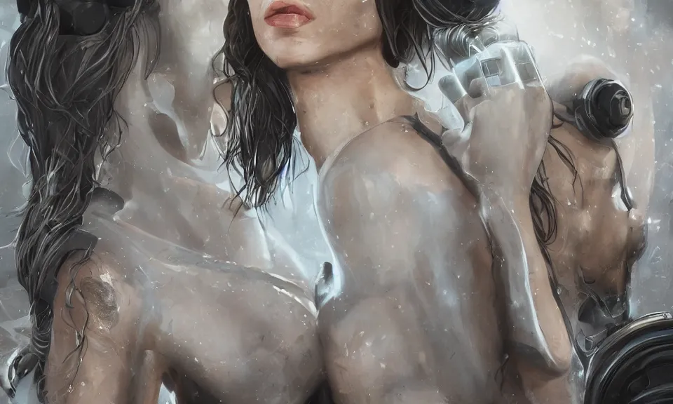 Image similar to cinematic bust portrait of beautiful girl with robot body, portrait, cinematic, elegant, artstation, intricate, highly detailed, digital painting, artstation, concept art, sharp focus, illustration, cyberpunk, cgsociety, 8 k