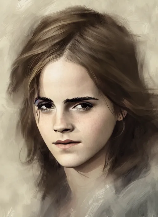 Prompt: old emma watson, close-up portrait, poor, intricate, elegant, volumetric lighting, scenery, digital painting, highly detailed, artstation, sharp focus, illustration, concept art,ruan jia, steve mccurry